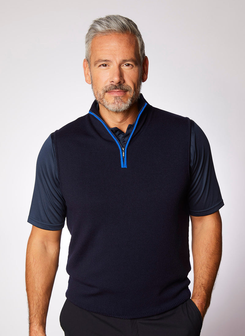 Contrast Zip Neck Vest Merino Wool