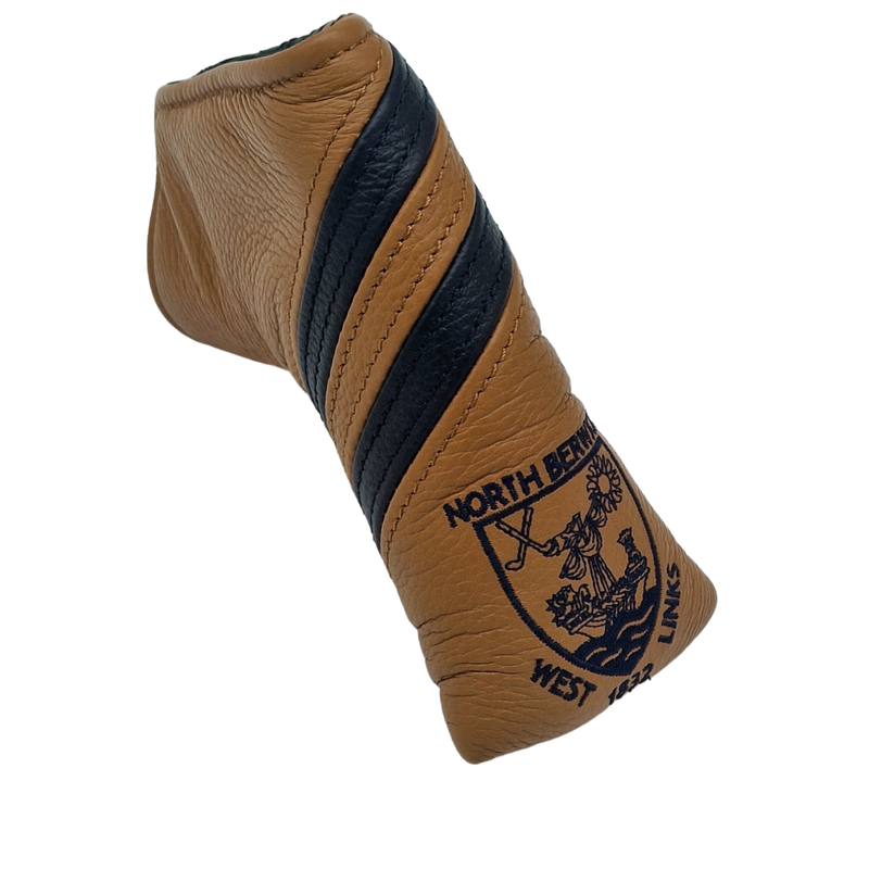 Tan/Navy Stripe Leather Blade Putter Cover