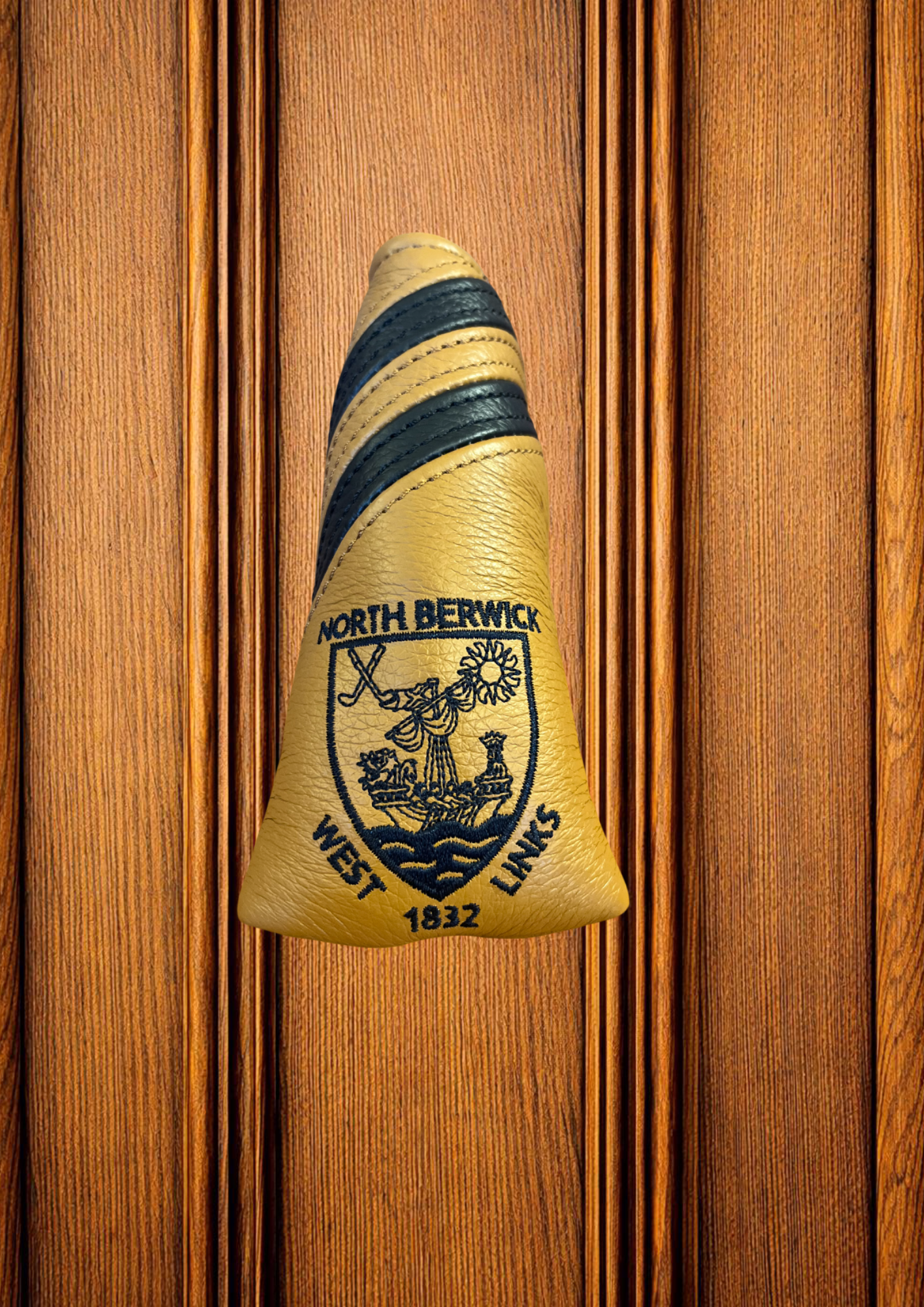 Vanto Leather Dual Stripe Blade Putter Cover - Tan/Navy