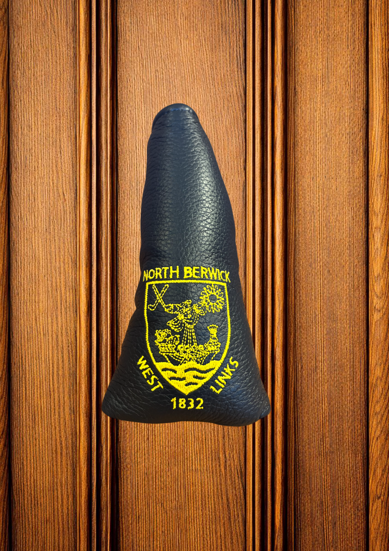 Leather Blade Putter Cover - Navy/Gold Thread