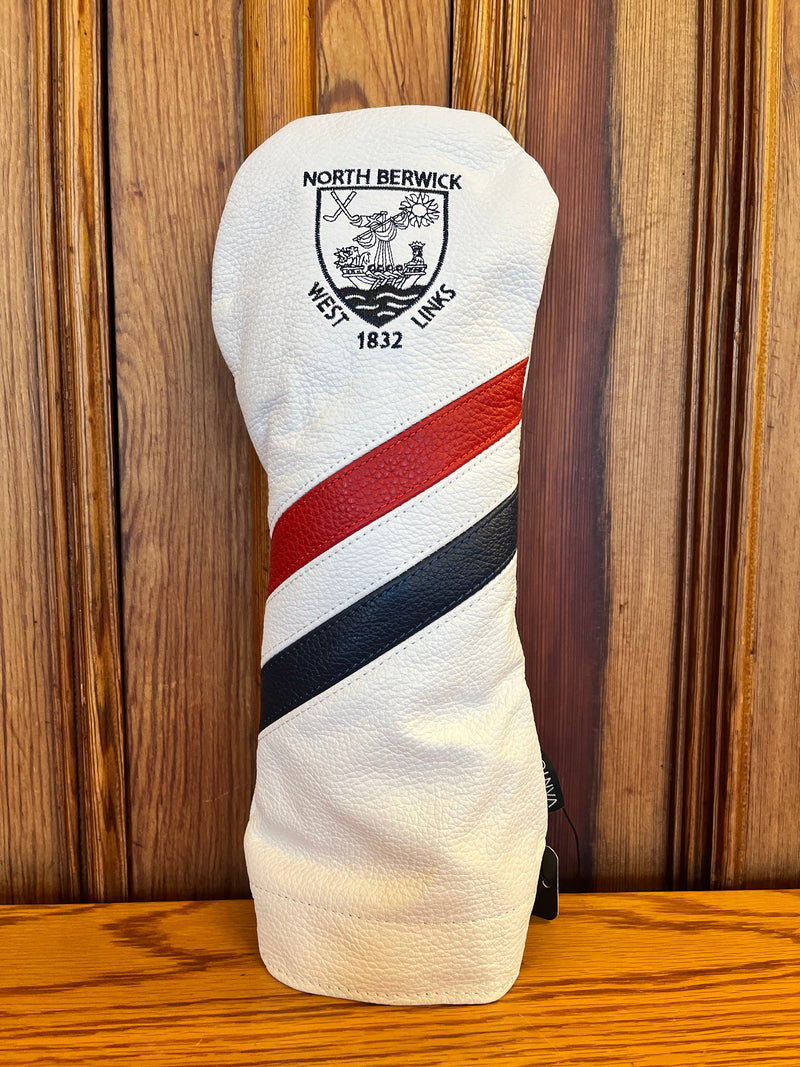 Vanto Leather Dual Stripe Driver Cover - White/Red/Navy