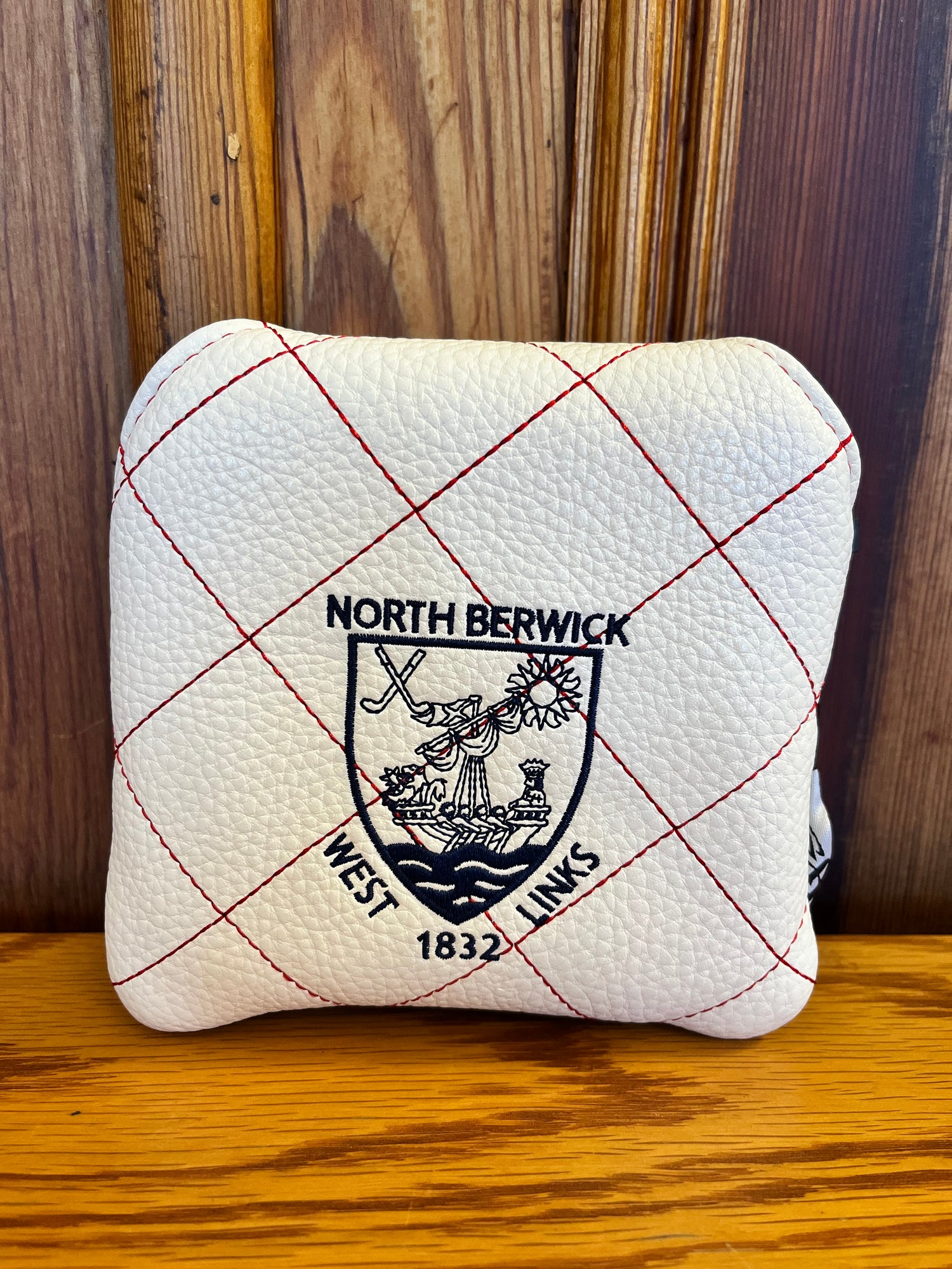 Elite Quilt Stitch Mallet Putter Cover - White/Navy/Red Stitch