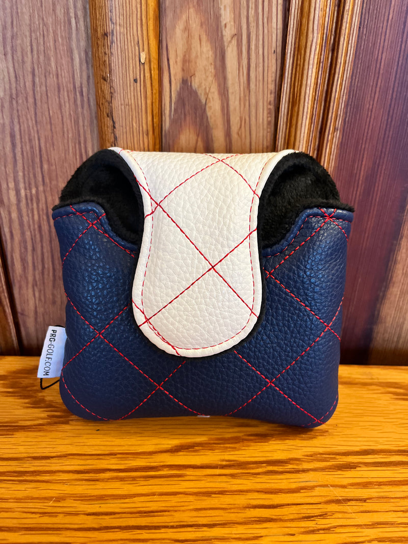 Elite Quilt Stitch Mallet Putter Cover - White/Navy/Red Stitch
