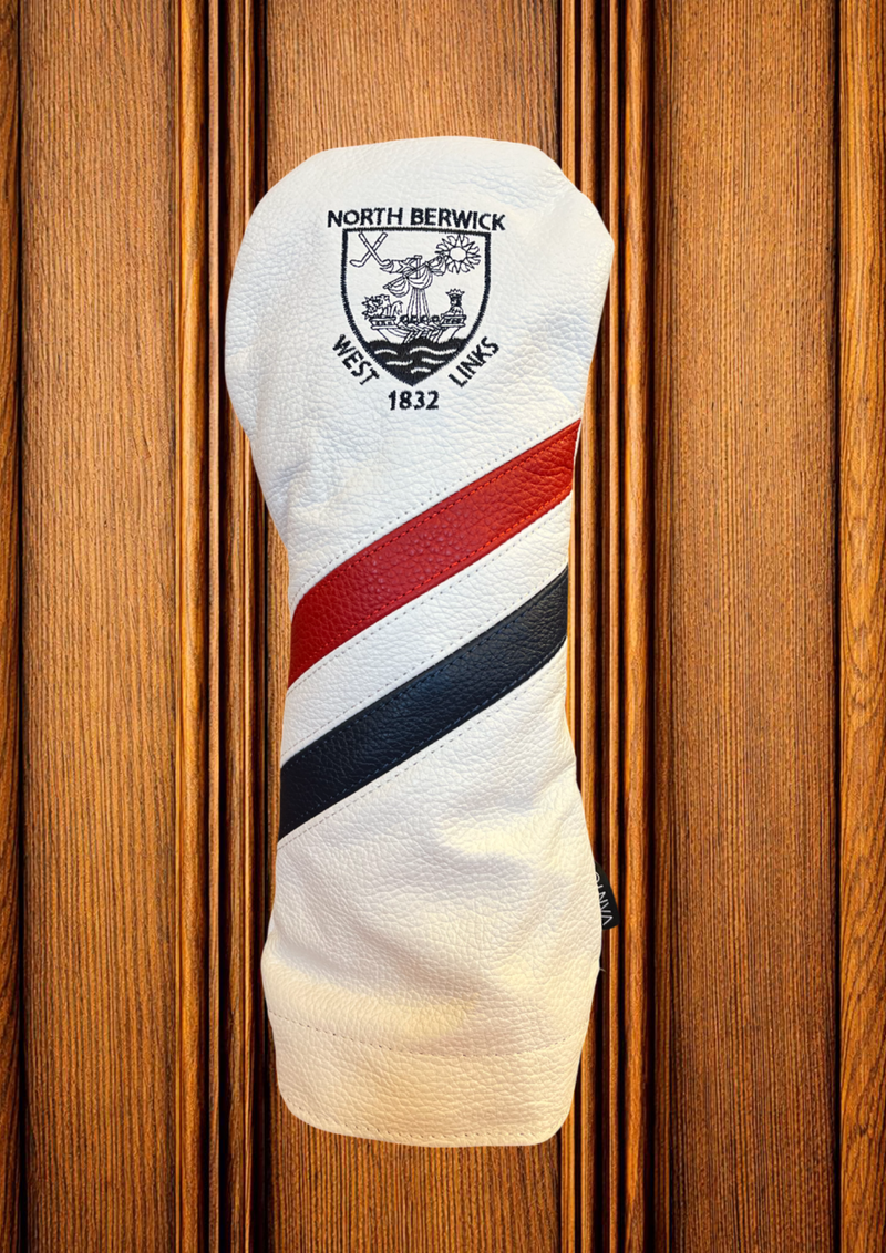 Vanto Leather Dual Stripe Driver Cover - White/Red/Navy