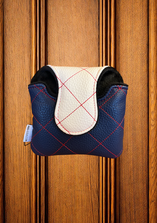 Elite Quilt Stitch Mallet Putter Cover - White/Navy/Red Stitch