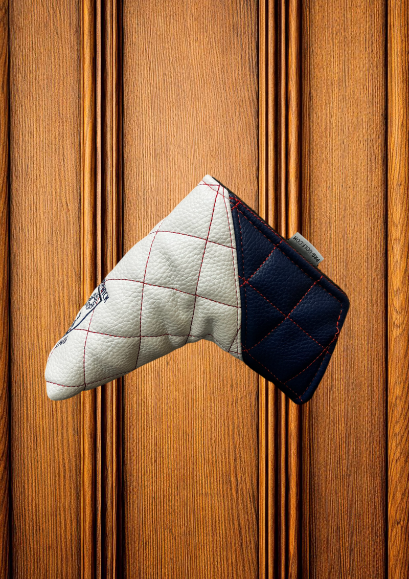 Elite Quilt Stitch Blade Putter Cover - White/Navy/Red Stitch